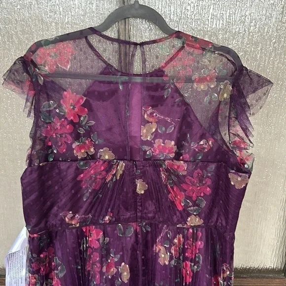 Ieena for Mac Duggal Purple Floral Cap Sleeve A-Line Tulle Dress NEW Size 8  $398